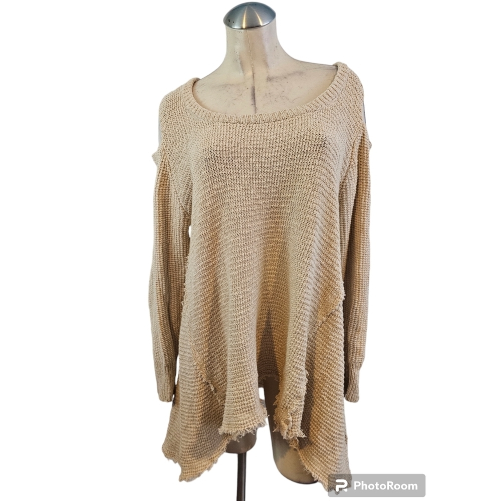 Paisley Anthropologie Size XL Cold Shoulder Sweater Handkerchief Hem